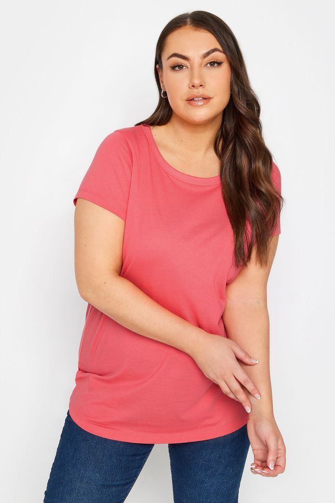 Curve Coral Pink Short Sleeve Tshirt, Women's Curve & Plus Size, Yours