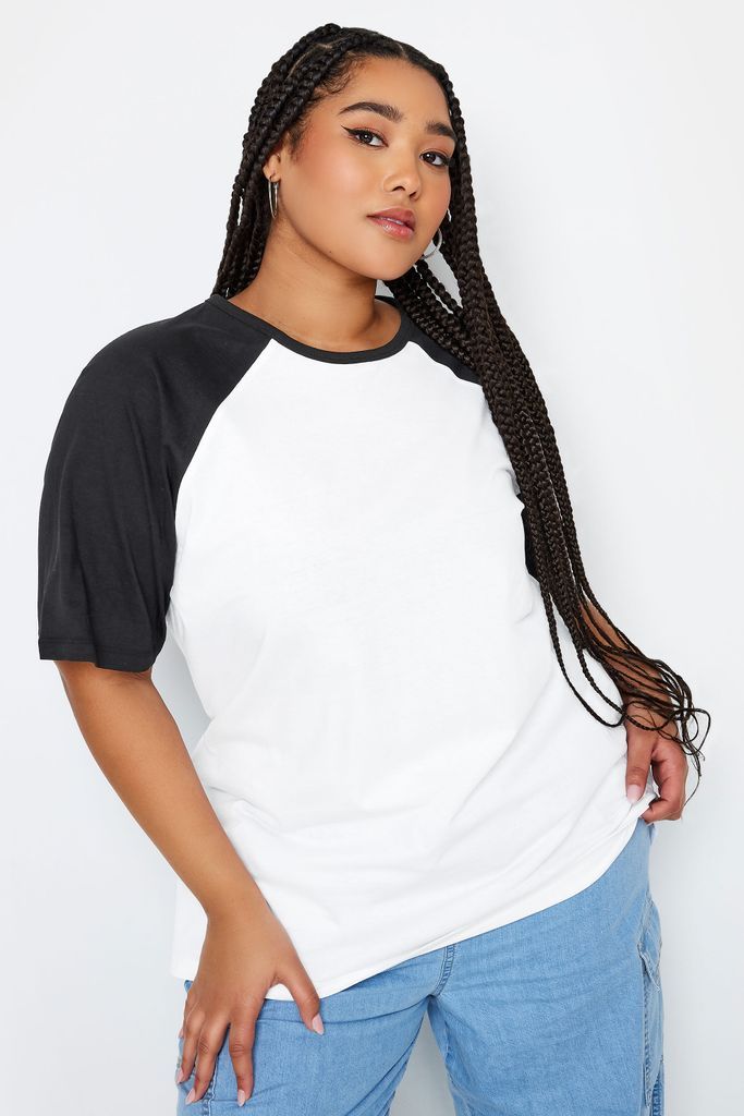 Curve Black & White Raglan Sleeve Tshirt, Women's Curve & Plus Size, Yours