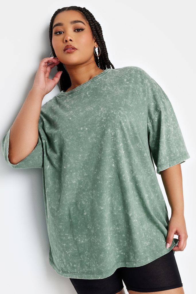 Curve Green Acid Wash Boxy Tshirt, Women's Curve & Plus Size, Yours