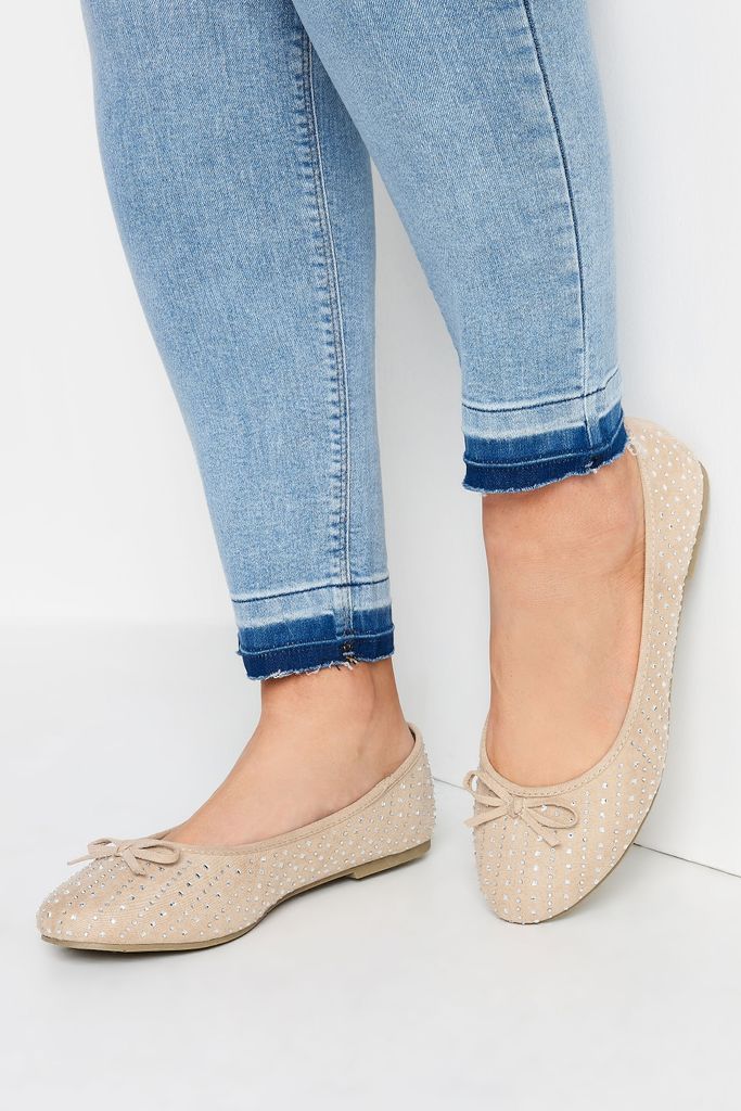 Nude Sparkly Ballerina Pumps In Extra Wide eee Fit