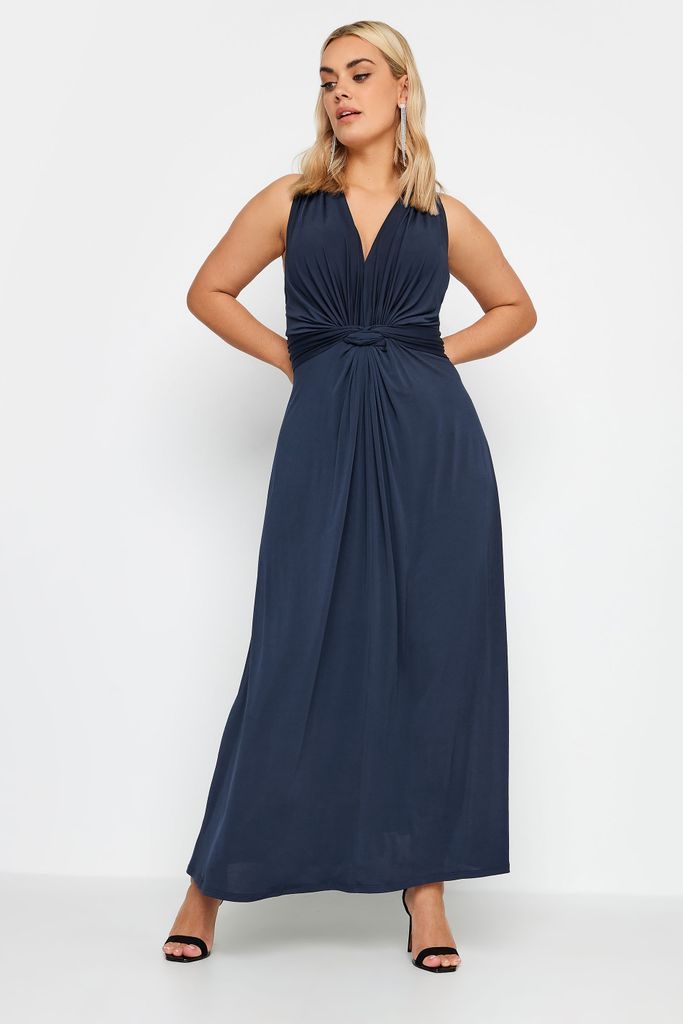 Curve Navy Blue Knot Front Maxi Dress, Women's Curve & Plus Size, Yours London
