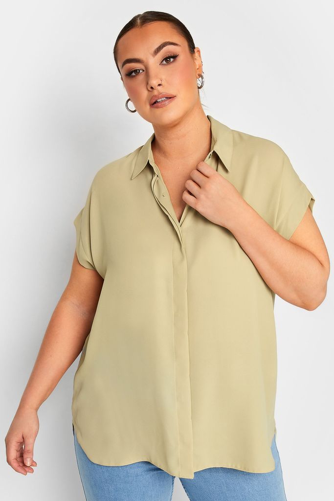 Curve Stone Brown Short Sleeve Shirt, Women's Curve & Plus Size, Yours