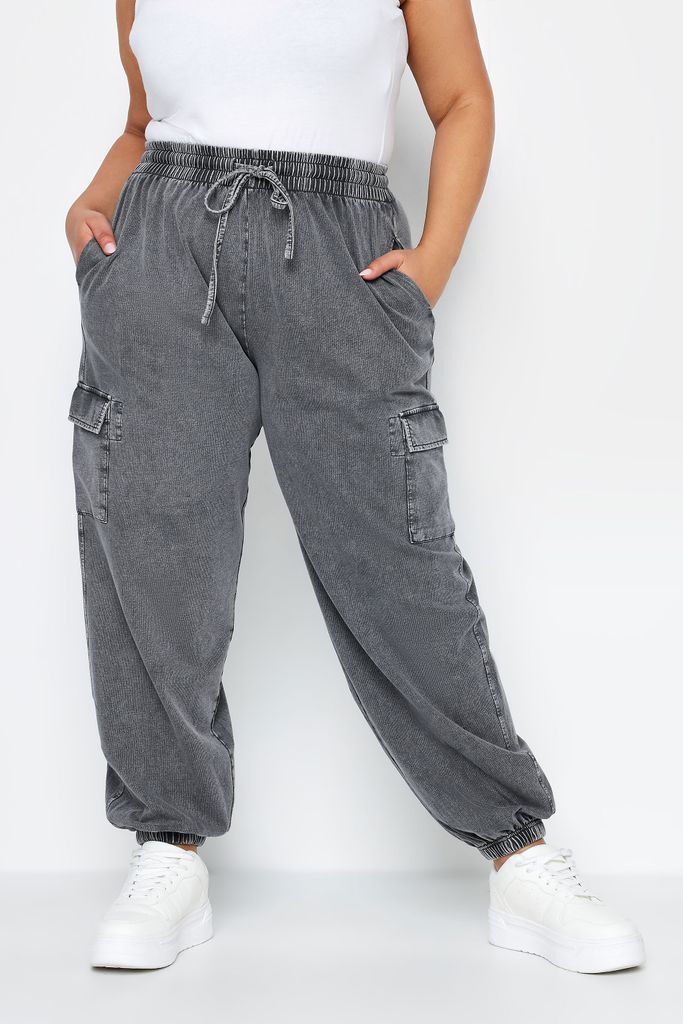 Curve Grey Acid Wash Cuffed Cargo Joggers, Women's Curve & Plus Size, Limited Collection