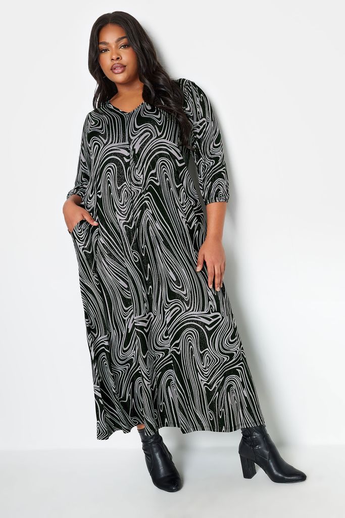 Curve Black Abstract Foil Print Midaxi Dress, Women's Curve & Plus Size, Yours