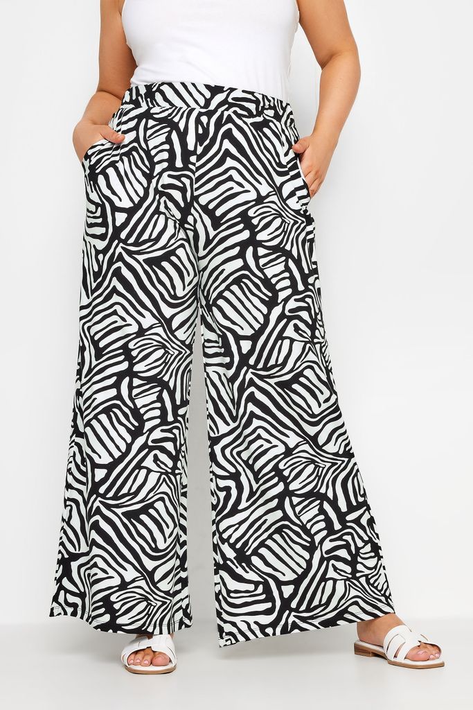 Curve Black Abstract Print Wide Leg Trousers, Women's Curve & Plus Size, Yours