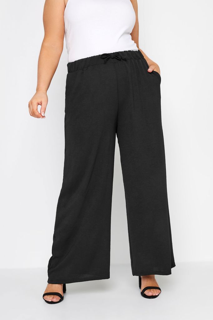 Curve Black Stretch Jersey Wide Leg Trousers, Women's Curve & Plus Size, Yours