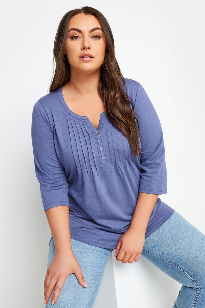 Curve Purple Pintuck Henley Top, Women's Curve & Plus Size, Yours