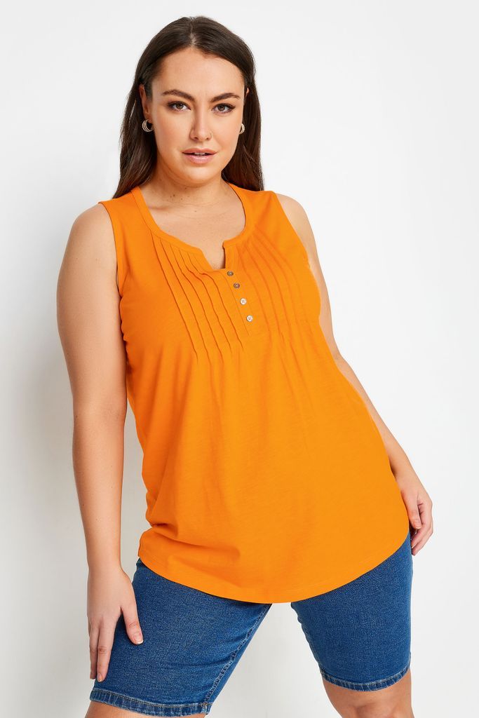 Curve Orange Pintuck Henley Vest Top, Women's Curve & Plus Size, Yours