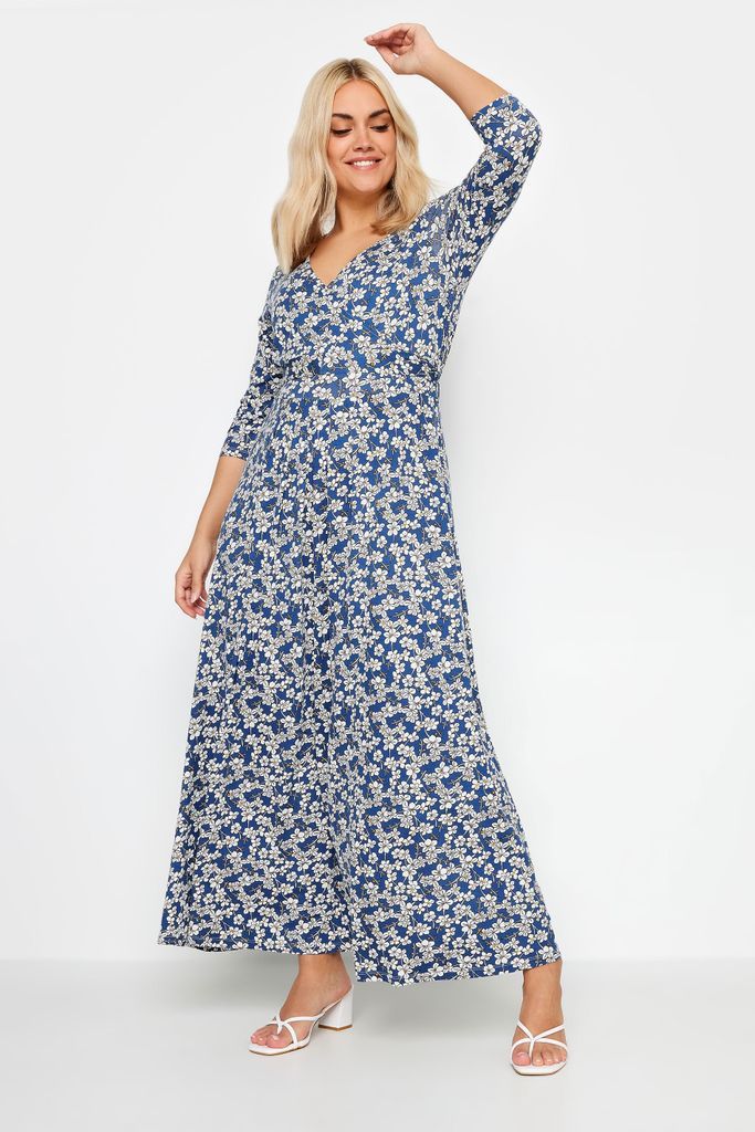 Curve Blue Ditsy Floral Print Tiered Maxi Dress, Women's Curve & Plus Size, Yours