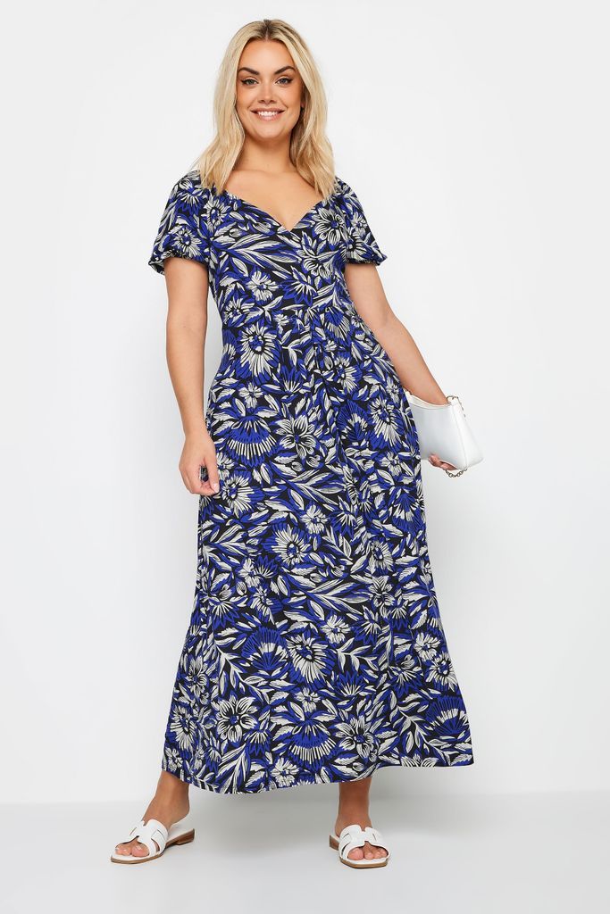 Curve Navy Blue Floral Print Tiered Maxi Dress, Women's Curve & Plus Size, Yours