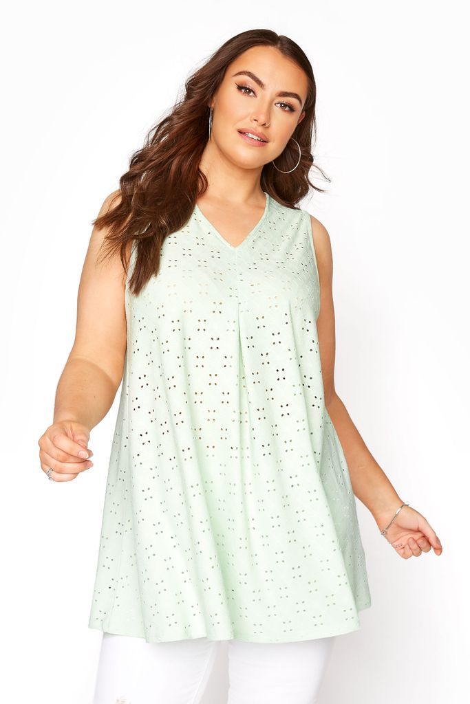 Mint Green Broderie Anglaise Swing Top, Women's Curve & Plus Size, Yours