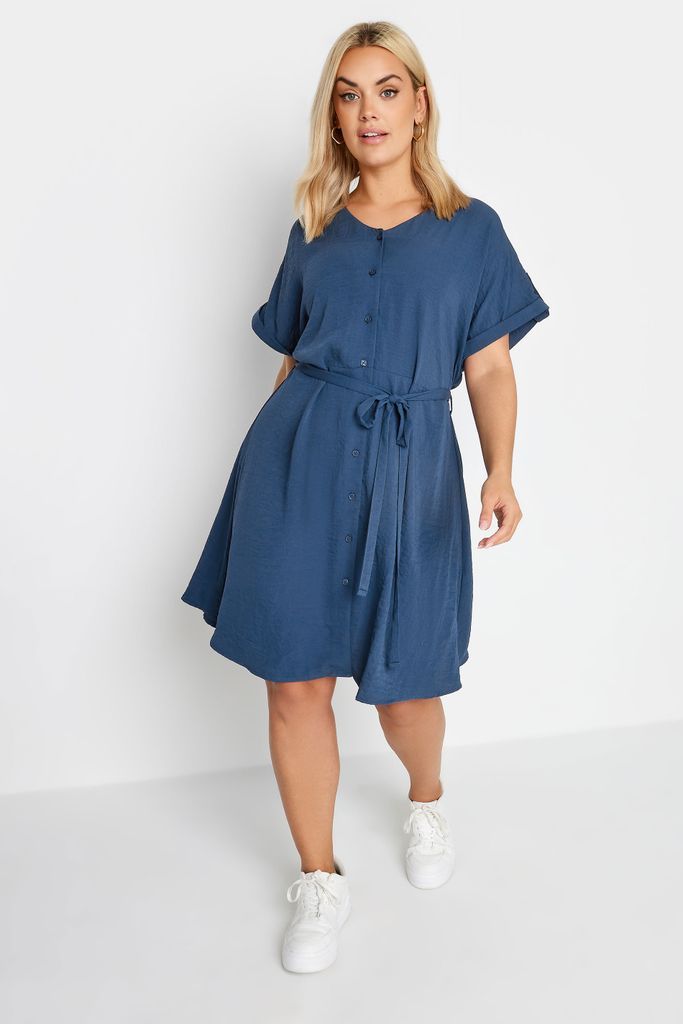 Curve Navy Blue Utility Shirt Mini Dress, Women's Curve & Plus Size, Yours