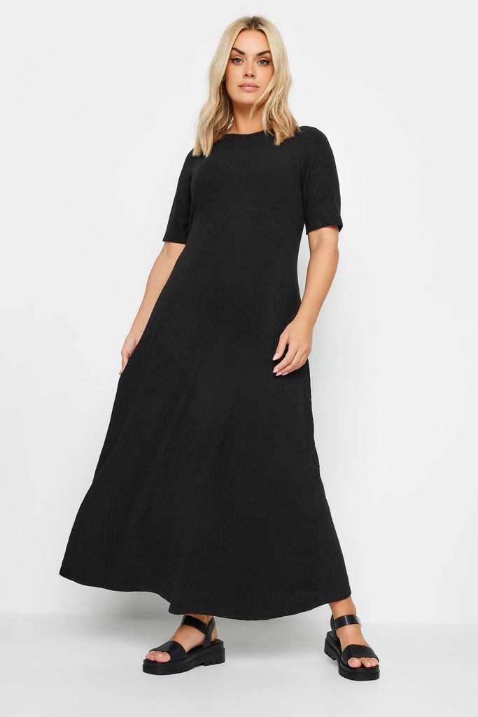 Curve Black Swing Ribbed Maxi Dress, Women's Curve & Plus Size, Yours