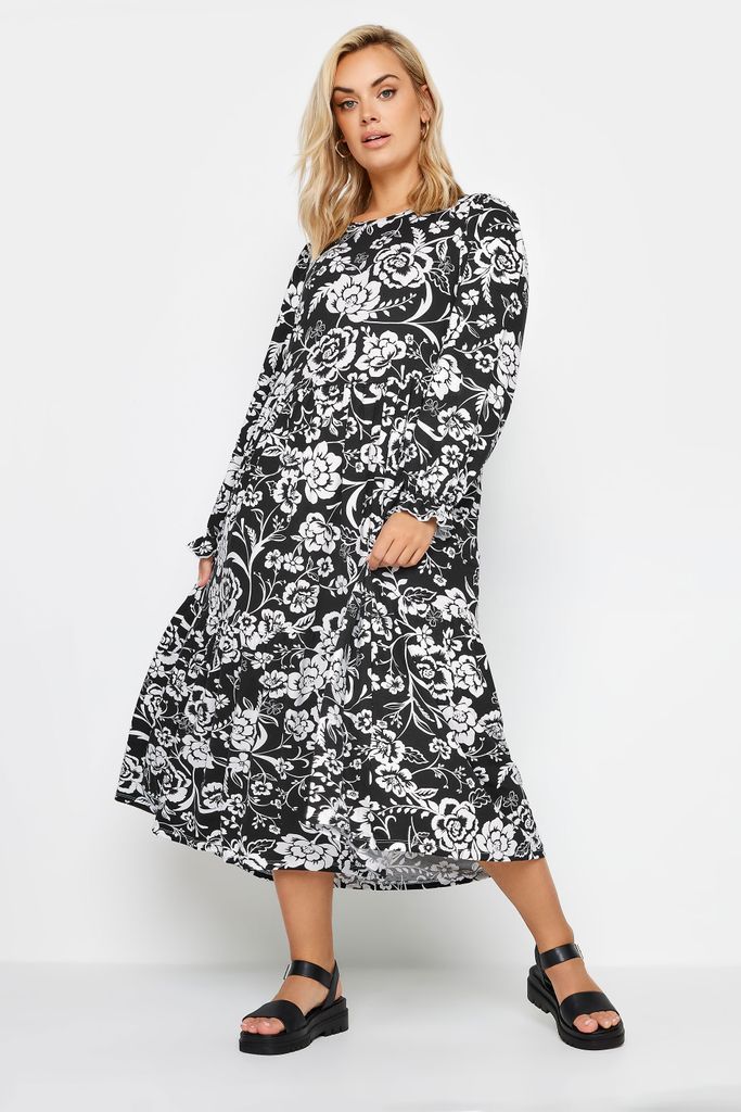 Curve Black Floral Print Midaxi Dress, Women's Curve & Plus Size, Yours