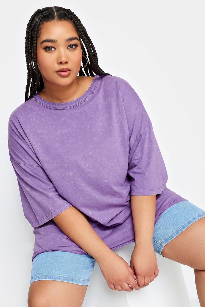 Curve Purple Acid Wash Boxy Tshirt, Women's Curve & Plus Size, Yours