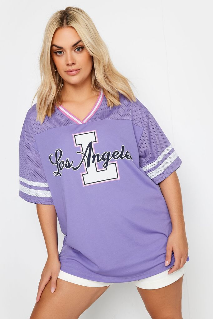 Curve Purple 'Los Angeles' Slogan Varsity Tshirt, Women's Curve & Plus Size, Yours