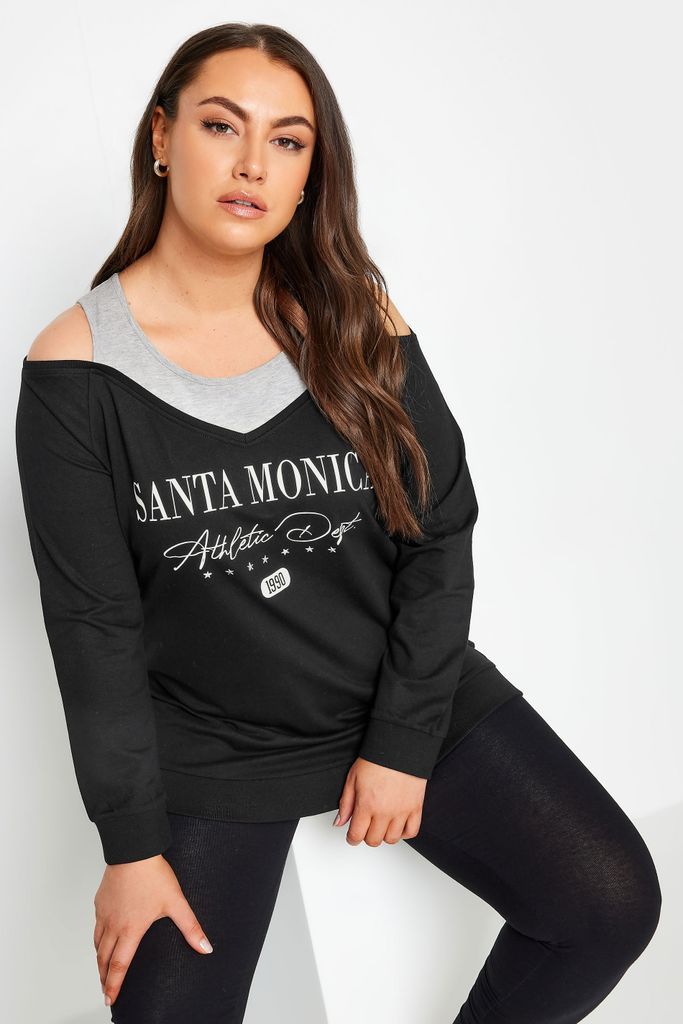 Curve Black 'Santa Monica' Print Bardot Top, Women's Curve & Plus Size, Yours