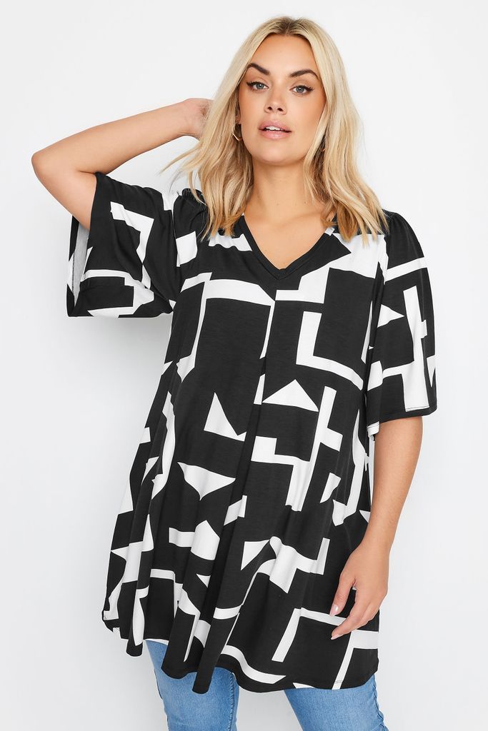 Curve Black Abstract Print Angel Sleeve Top, Women's Curve & Plus Size, Yours