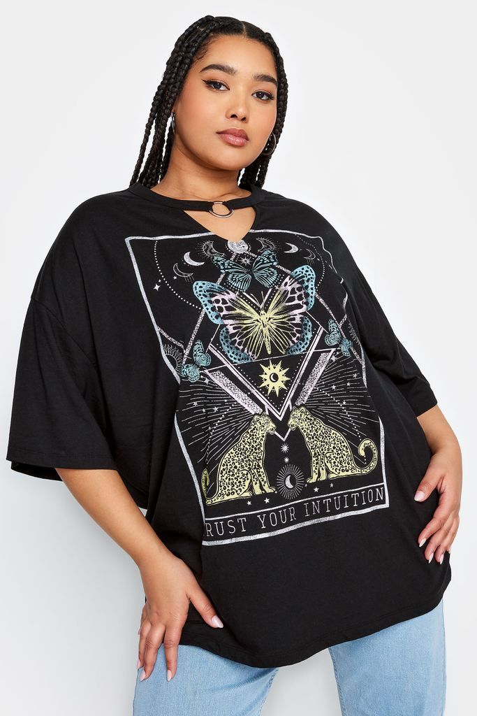 Curve Black Cheetah Printed Tshirt, Women's Curve & Plus Size, Yours