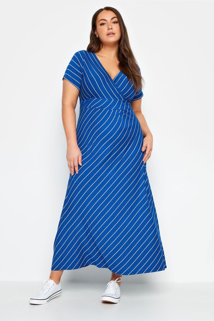 Curve Blue Striped Wrap Maxi Dress, Women's Curve & Plus Size, Yours