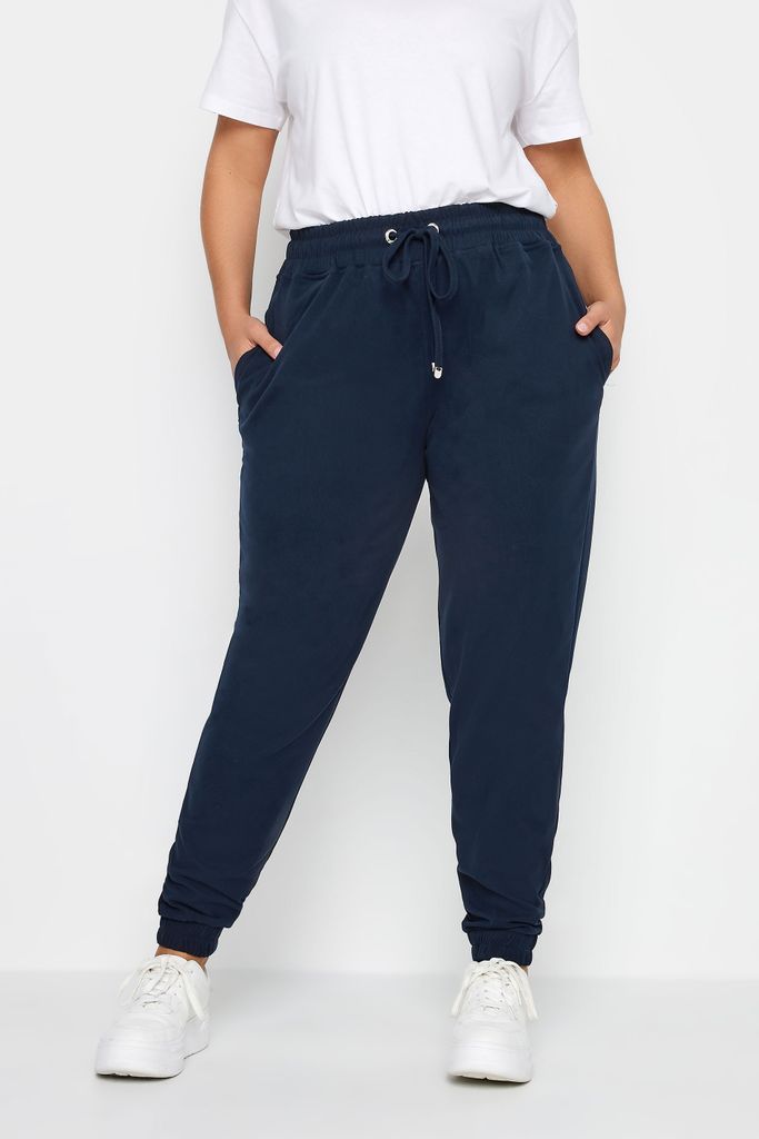 Curve Navy Blue Stretch Cuffed Joggers, Women's Curve & Plus Size, Yours