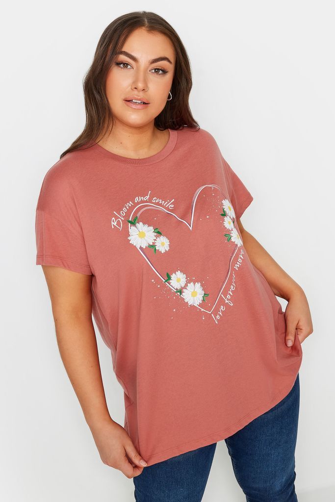 Curve Pink 'Bloom And Smile' Printed Tshirt, Women's Curve & Plus Size, Yours