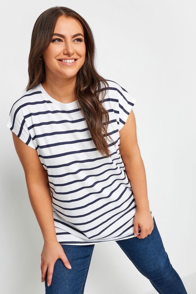 Curve White & Navy Blue Stripe Top, Women's Curve & Plus Size, Yours