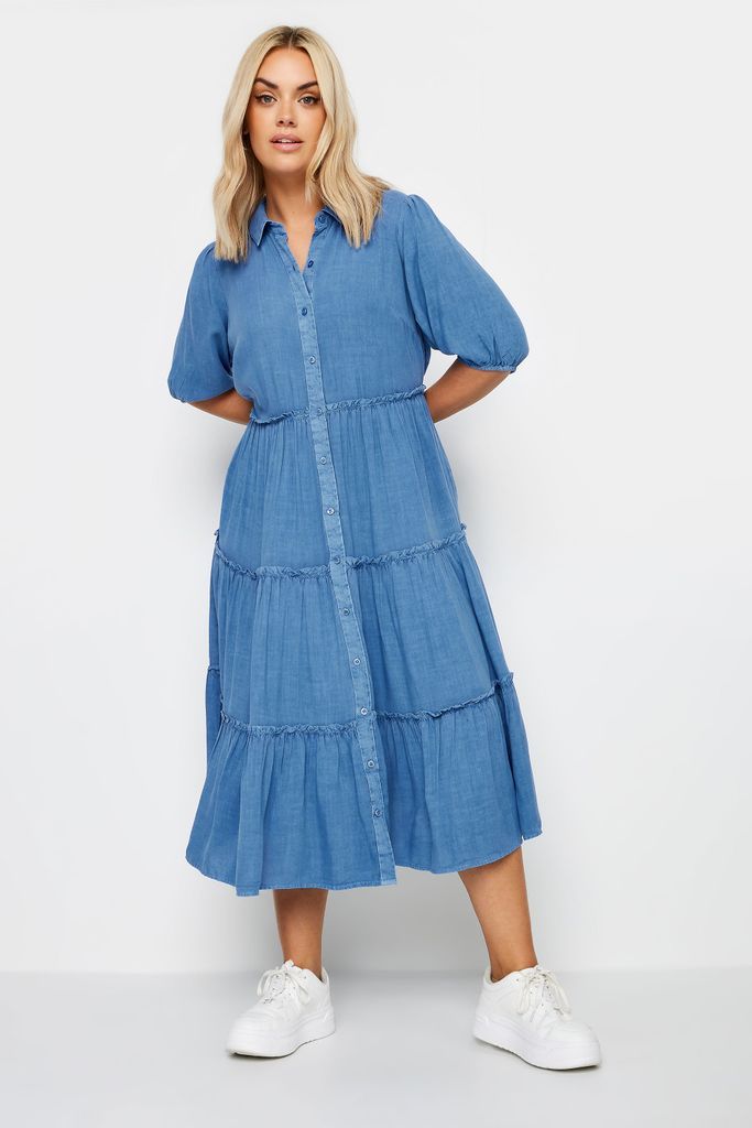 Curve Blue Midaxi Denim Chambray Shirt Dress, Women's Curve & Plus Size, Yours