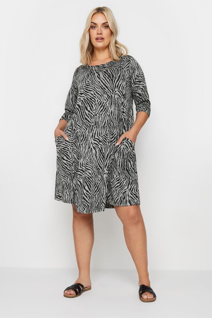Curve Grey Zebra Print Soft Touch Pocket Dress, Women's Curve & Plus Size, Yours