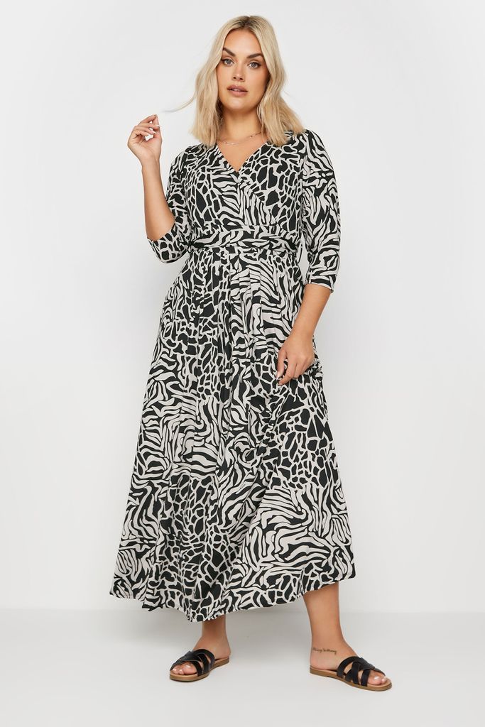 Curve Black Zebra Print Maxi Wrap Dress, Women's Curve & Plus Size, Yours