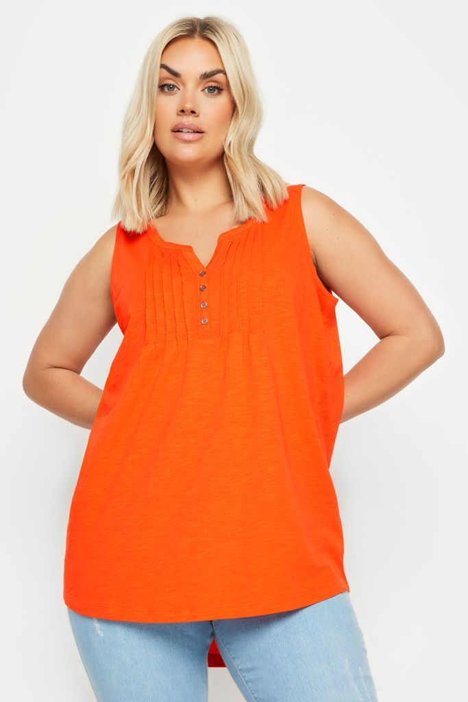 Curve Bright Orange Pintuck Henley Vest Top, Women's Curve & Plus Size, Yours