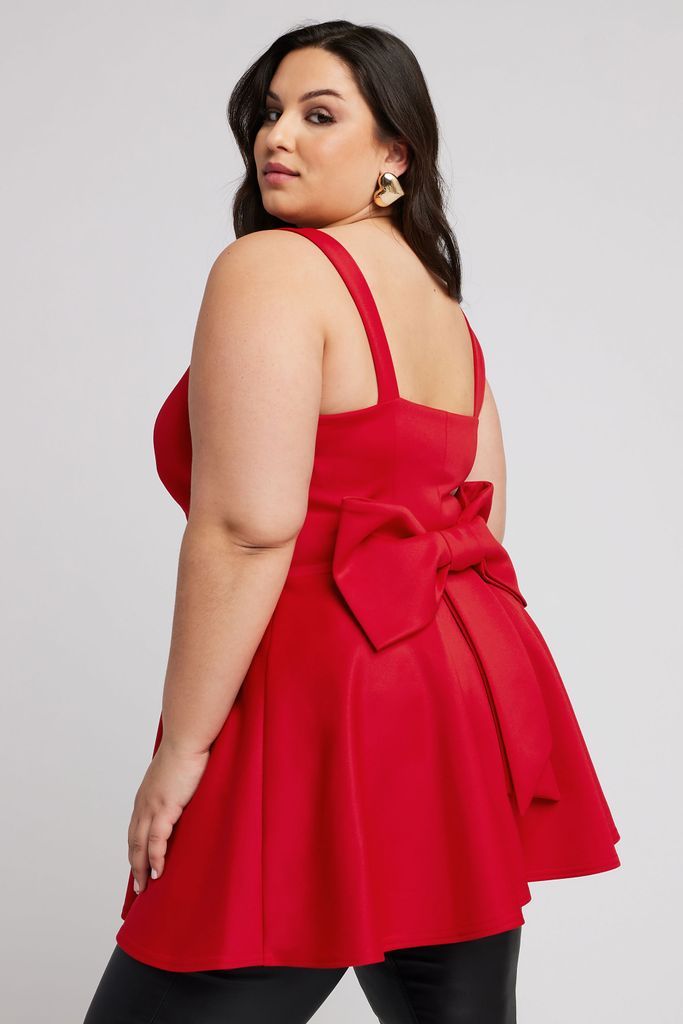 Curve Red Bow Back Peplum Top, Women's Curve & Plus Size, Yours London