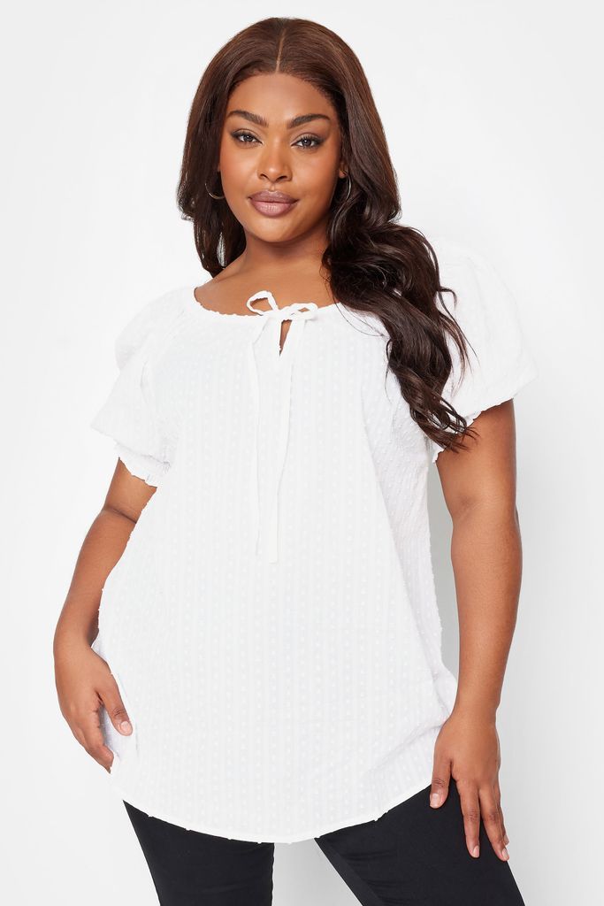 Curve White Dobby Tie Neck Top, Women's Curve & Plus Size, Yours
