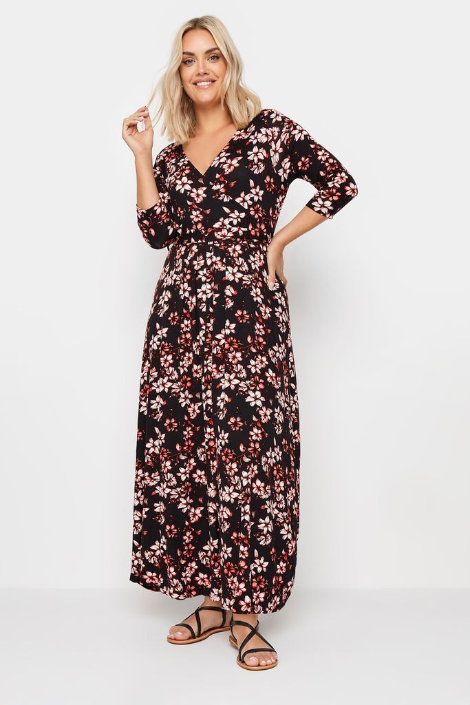 Curve Black Floral Print Maxi Wrap Dress, Women's Curve & Plus Size, Yours