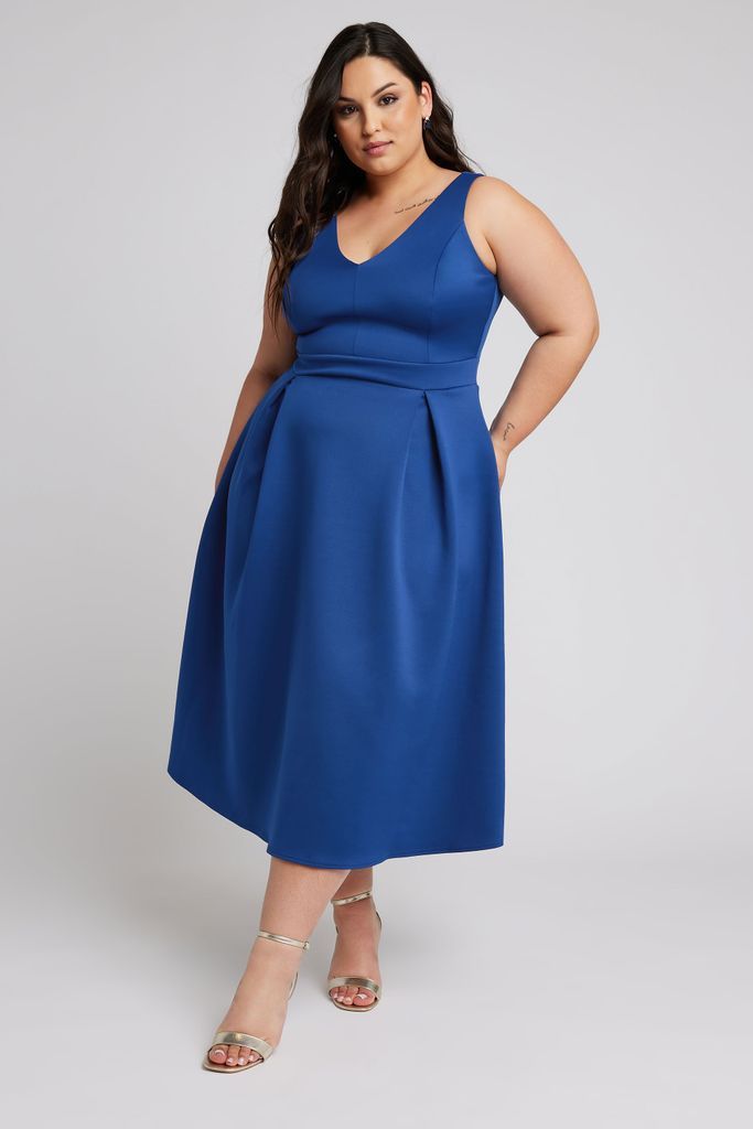 Curve Blue Pleat Dress, Women's Curve & Plus Size, Yours London