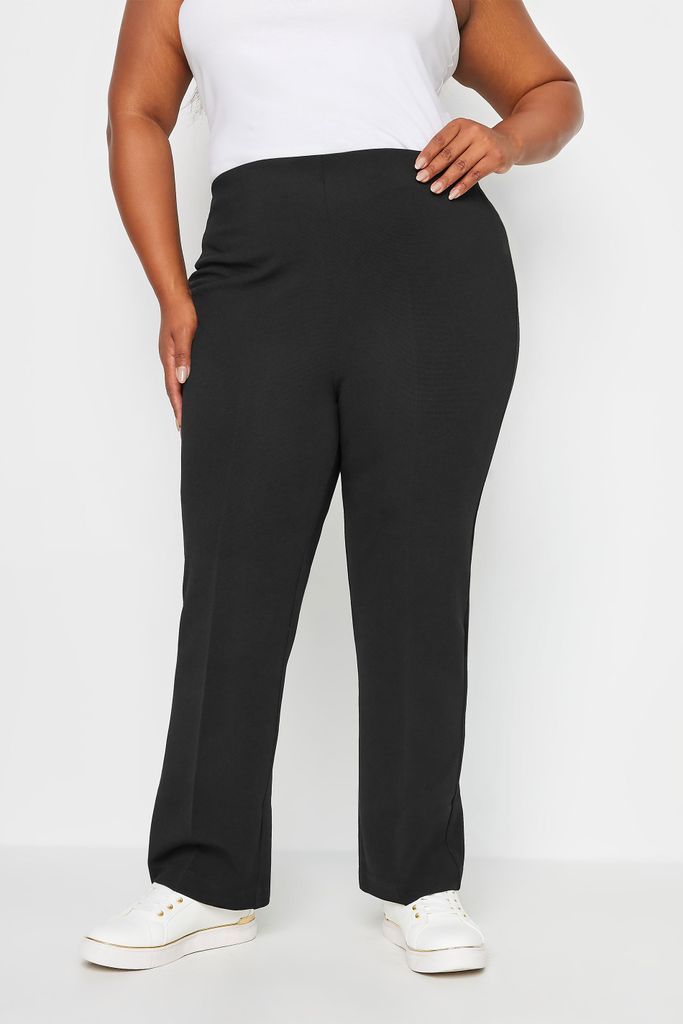 Curve Black Pull On Ribbed Bootcut Stretch Trousers, Women's Curve & Plus Size, Yours