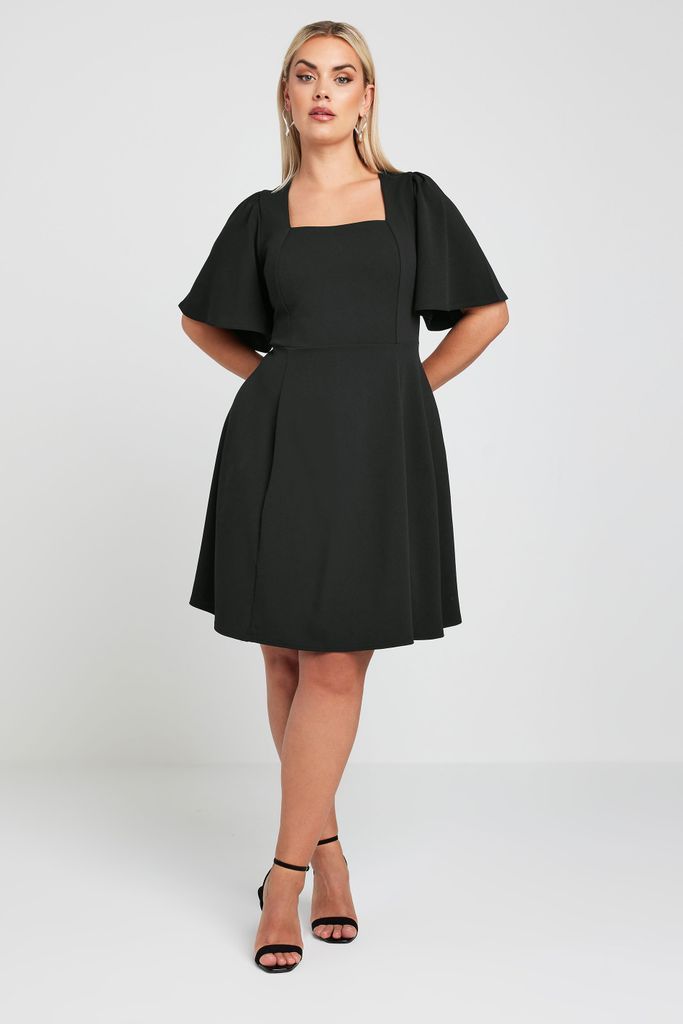 Curve Black Angel Sleeve Mini Dress, Women's Curve & Plus Size, Limited Collection