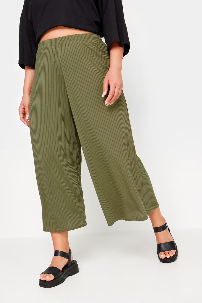 Curve Khaki Green Ribbed Culottes, Women's Curve & Plus Size, Limited Collection