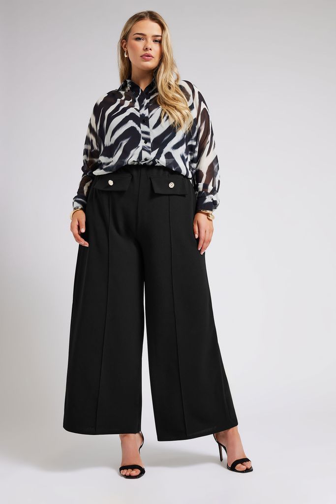 Curve Black Pocket Front Wide Leg Trousers, Women's Curve & Plus Size, Yours London
