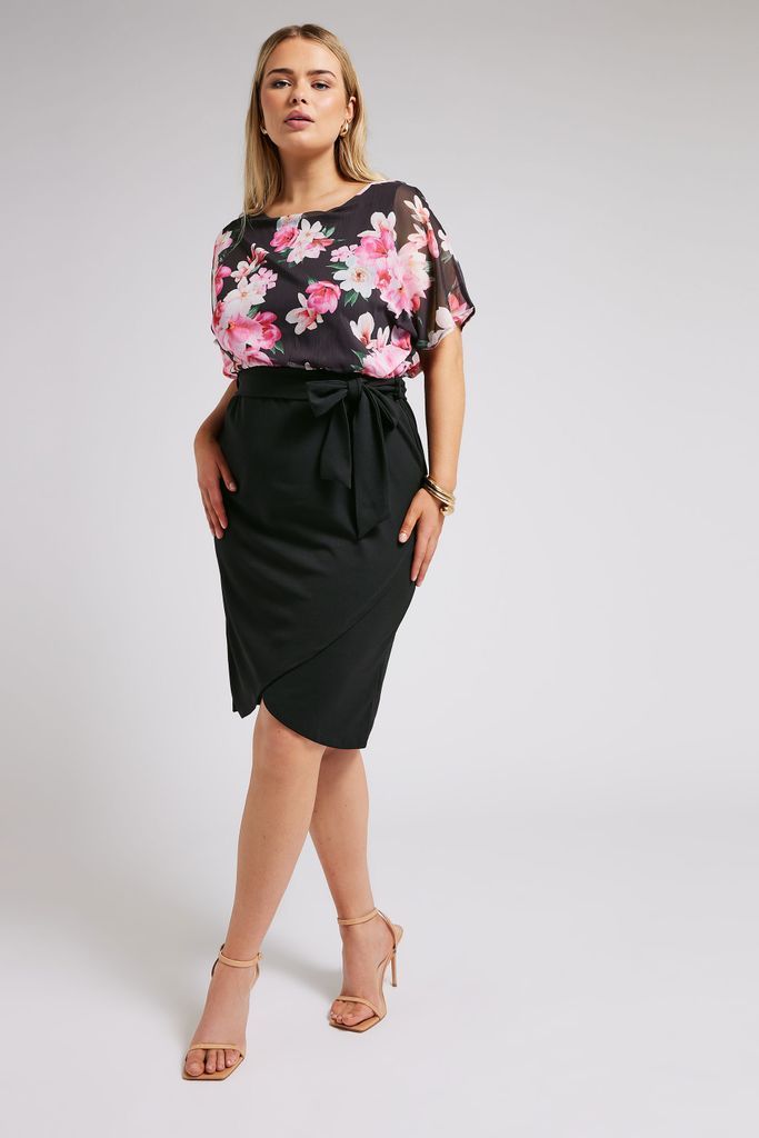 Curve Black Floral Print Dress, Women's Curve & Plus Size, Yours London
