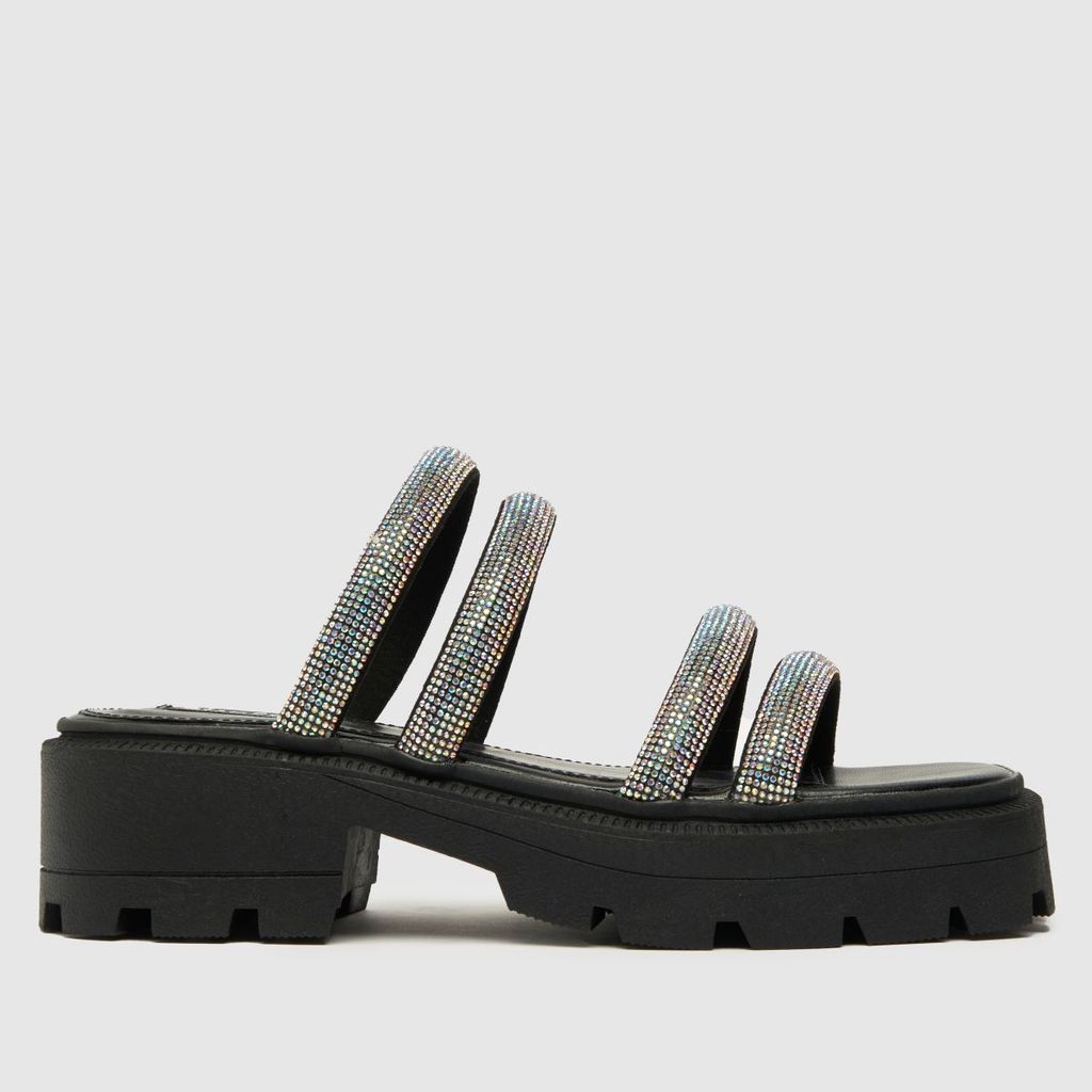 shiny diamante slider sandals in black & silver