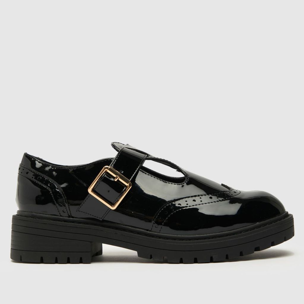 Wide Fit luca patent tbar flat shoes in black