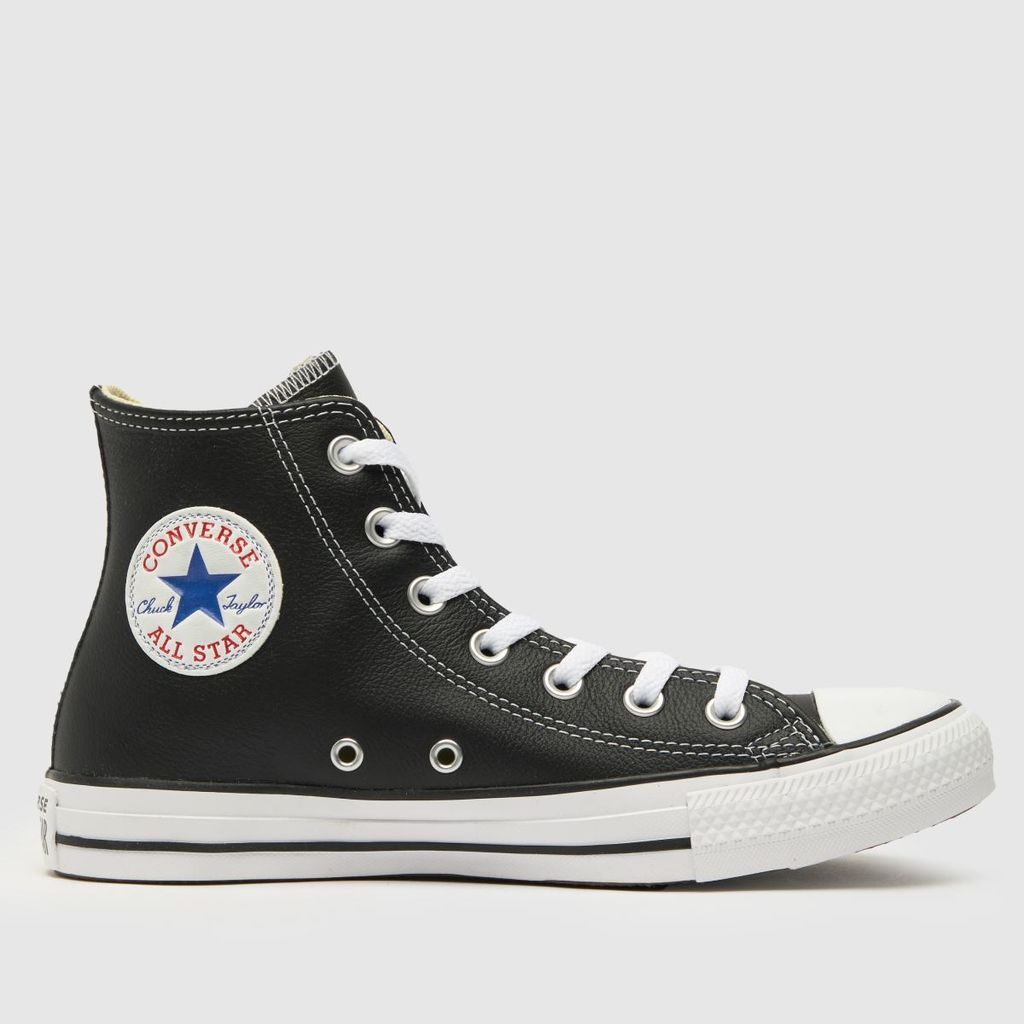 all star hi leather trainers in black & white