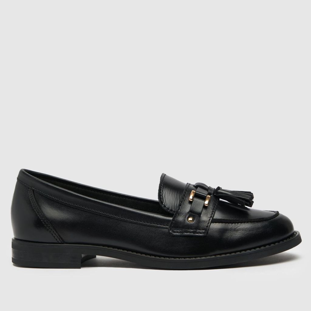 liv leather tassel loafer flat shoes in black