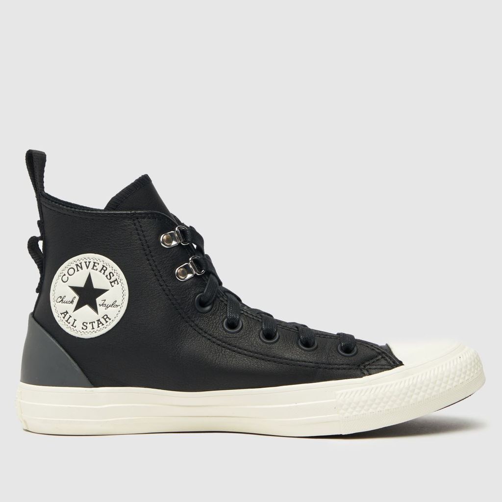 all star hi leather hike trainers in black & white