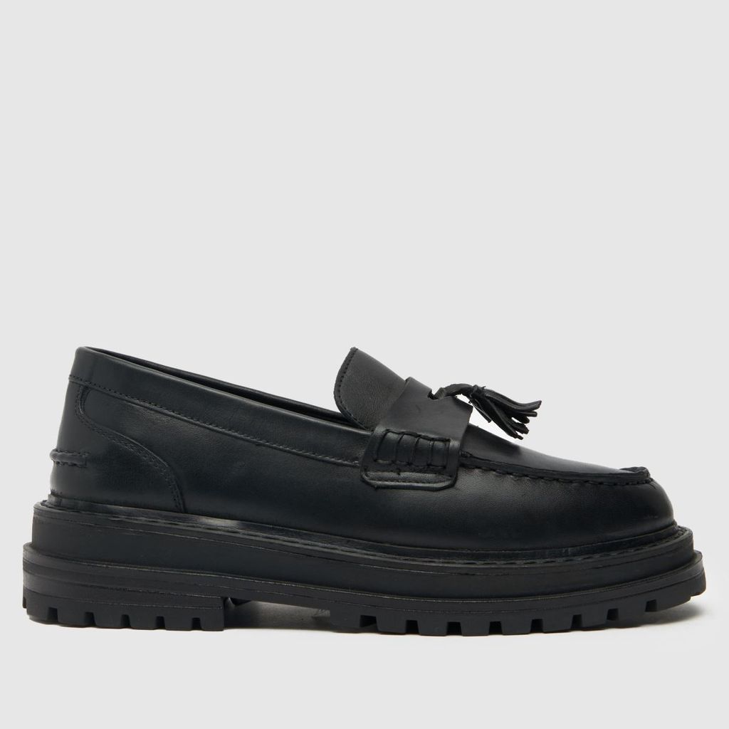 leon leather tassel loafer flat shoes in black