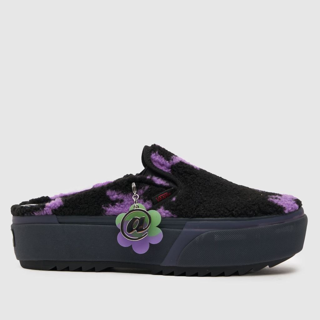 classic slip-on mule stacked flat shoes in black & purple