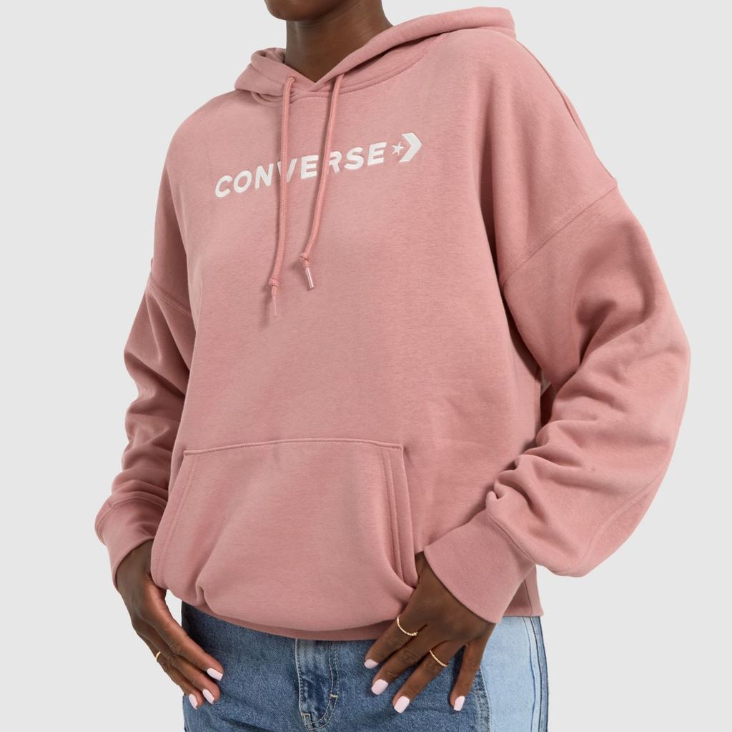 embroidered fleece hoodie in pink