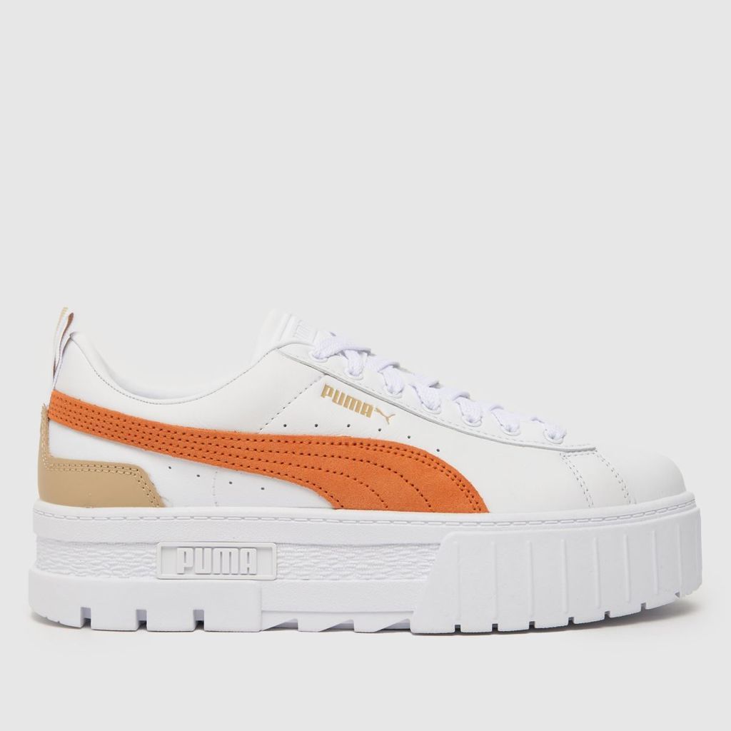 mayze leather trainers in white & orange