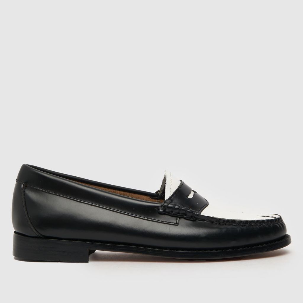 easy weejuns penny loafer flat shoes in black & white